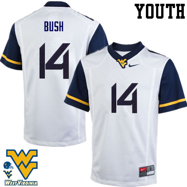 Youth #14 Tevin Bush West Virginia Mountaineers College Football Jerseys-White - Click Image to Close